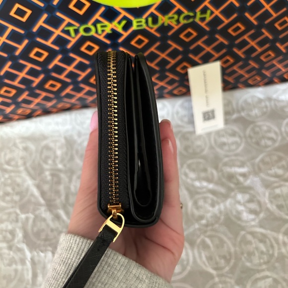 Tory Burch Emerson Mini Wallet Black Gold - Picture 2 of 9